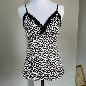 Vintage Y2K Black & White Polka Dot Lace Trim Camisole